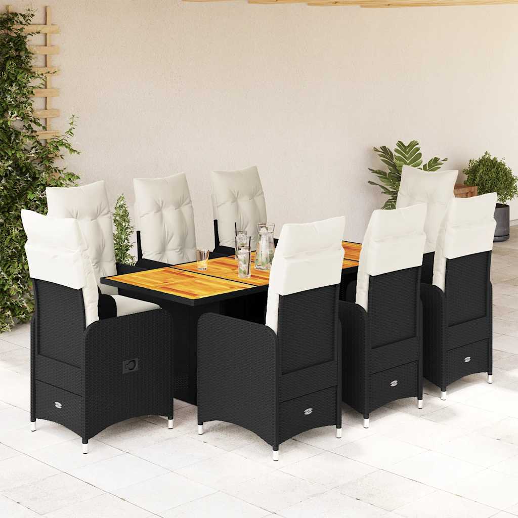 3-tlg. Garten-Bistro-Set mit Kissen Schwarz Poly Rattan