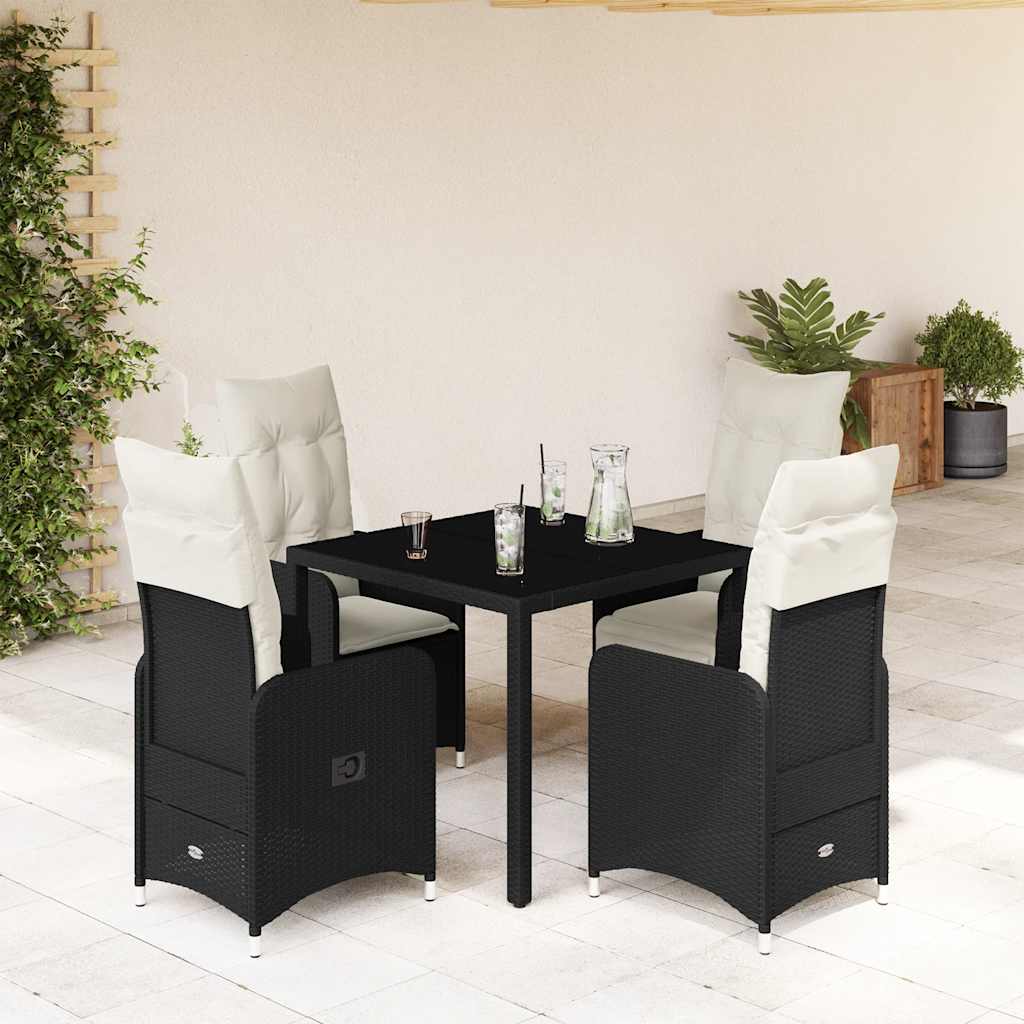 3-tlg. Garten-Bistro-Set mit Kissen Schwarz Poly Rattan
