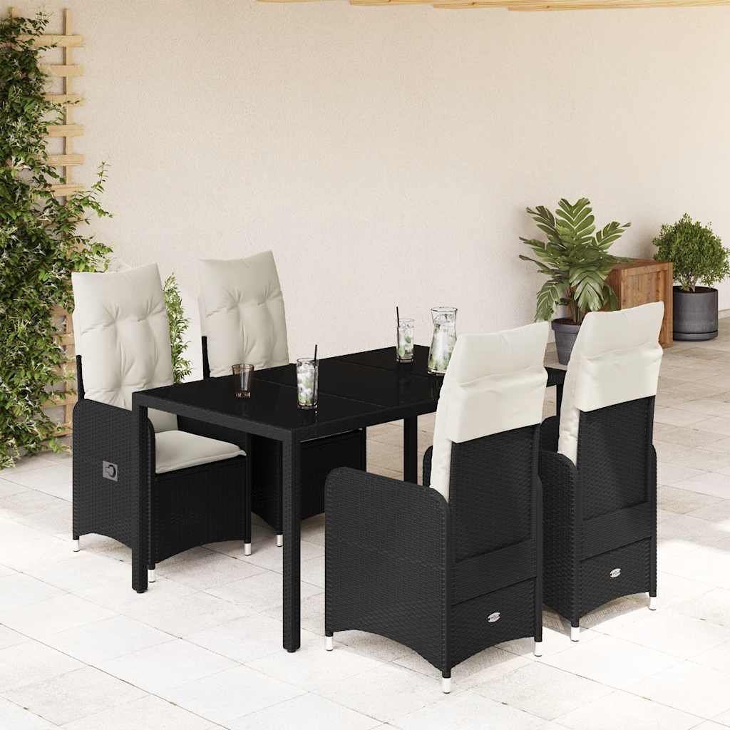3-tlg. Garten-Bistro-Set mit Kissen Schwarz Poly Rattan