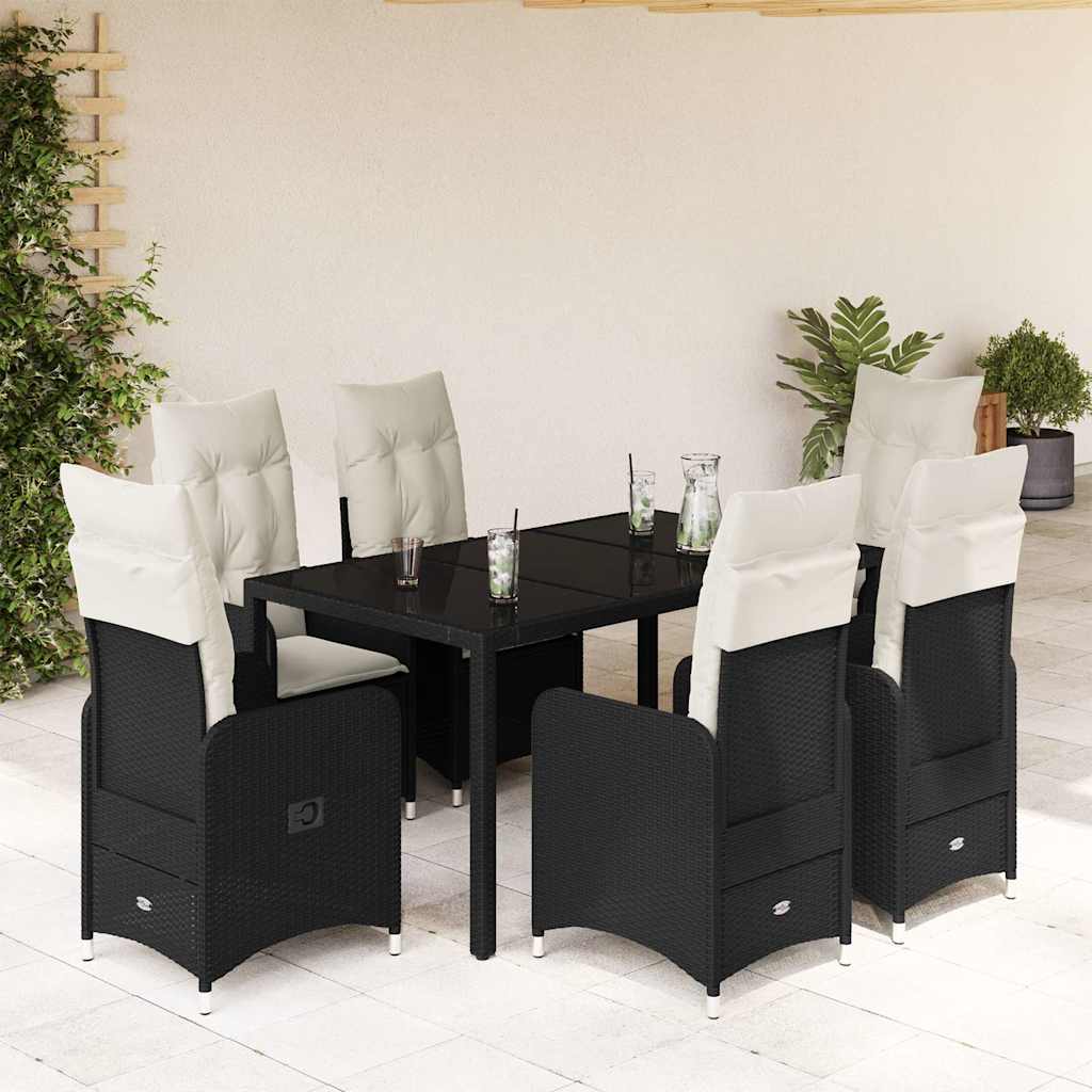 3-tlg. Garten-Bistro-Set mit Kissen Schwarz Poly Rattan