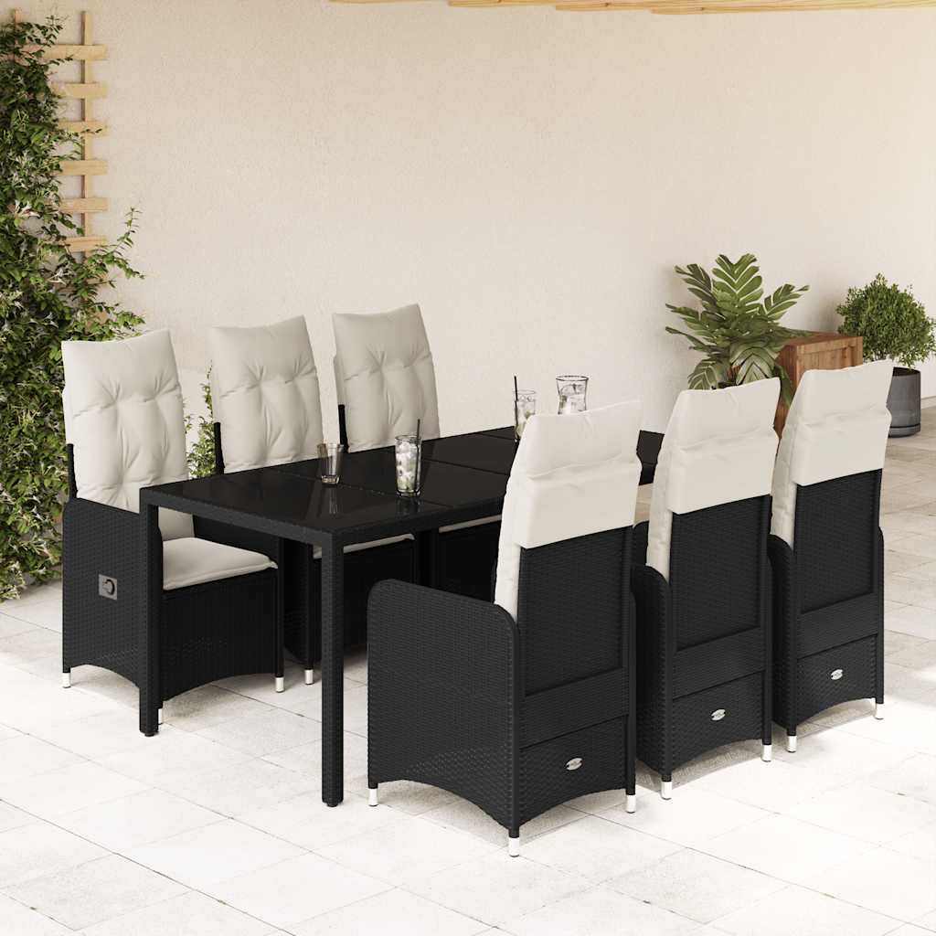 3-tlg. Garten-Bistro-Set mit Kissen Schwarz Poly Rattan