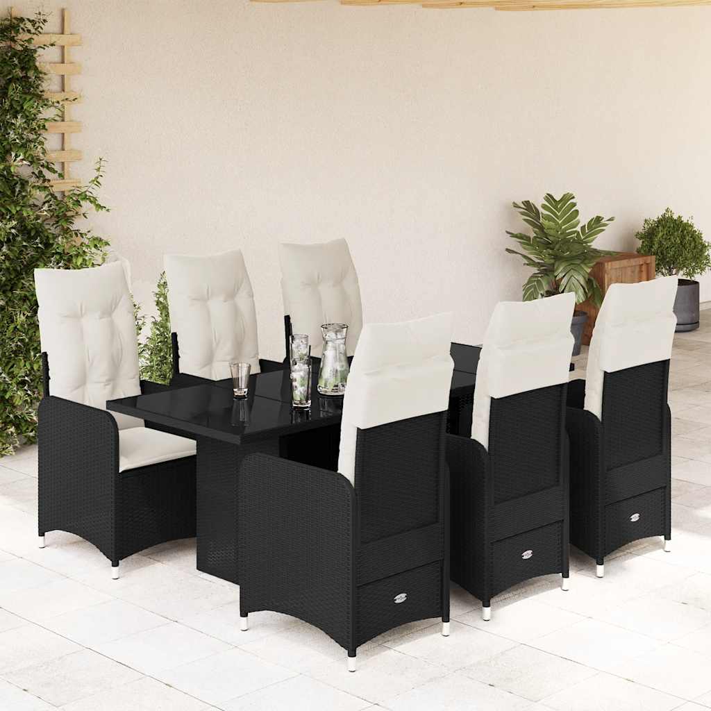 3-tlg. Garten-Bistro-Set mit Kissen Schwarz Poly Rattan