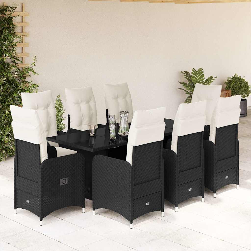 3-tlg. Garten-Bistro-Set mit Kissen Schwarz Poly Rattan