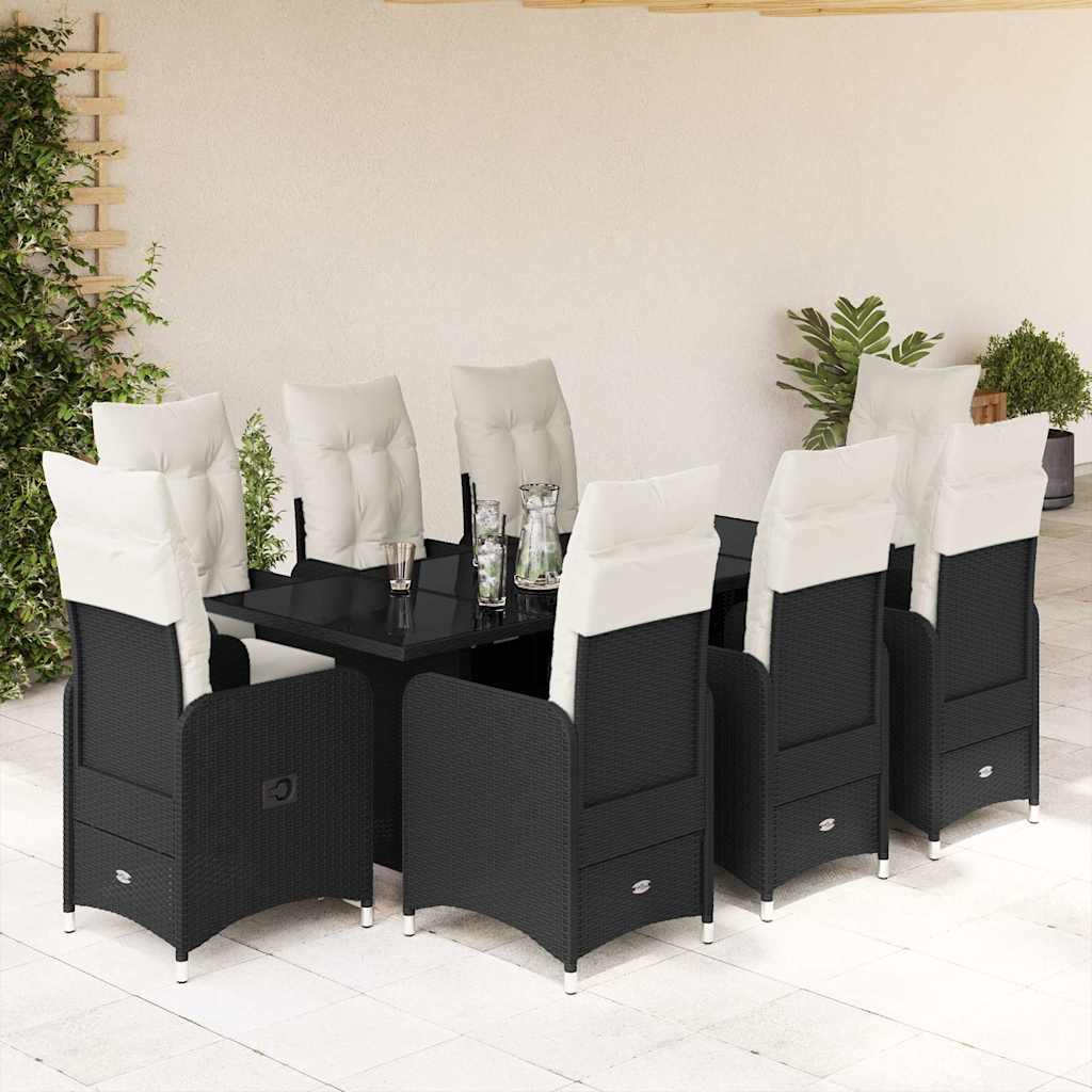 3-tlg. Garten-Bistro-Set mit Kissen Schwarz Poly Rattan