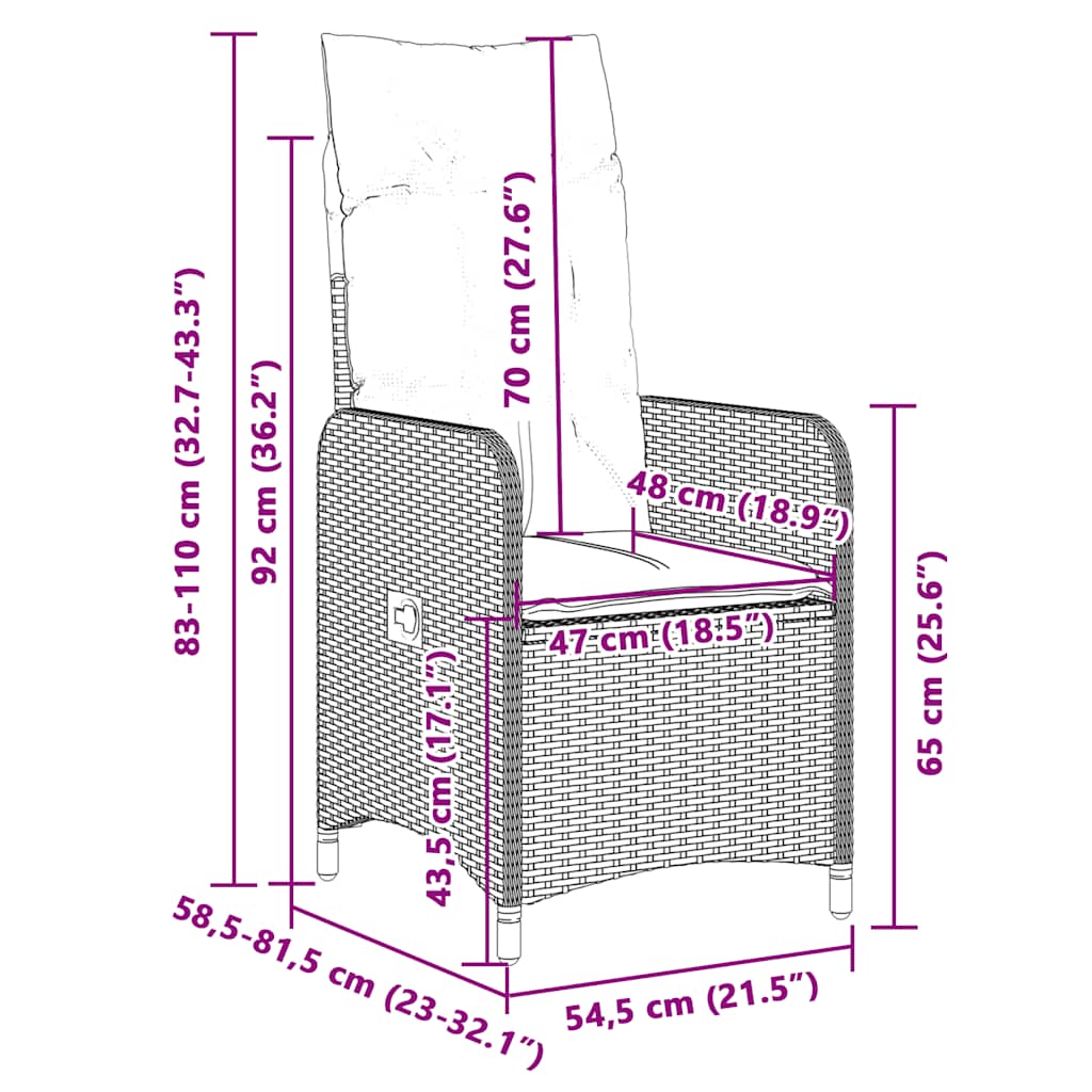 3-tlg. Garten-Bistro-Set mit Kissen Grau Poly Rattan