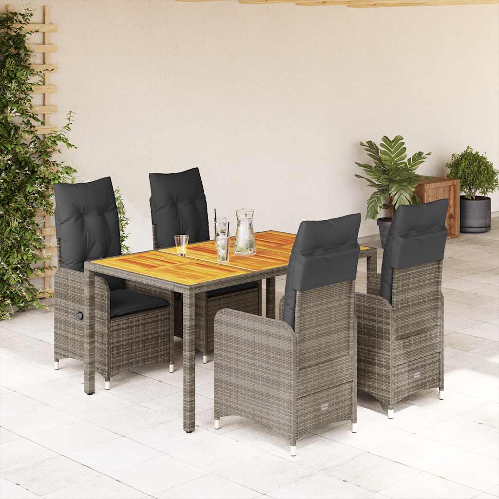 3-tlg. Garten-Bistro-Set mit Kissen Grau Poly Rattan