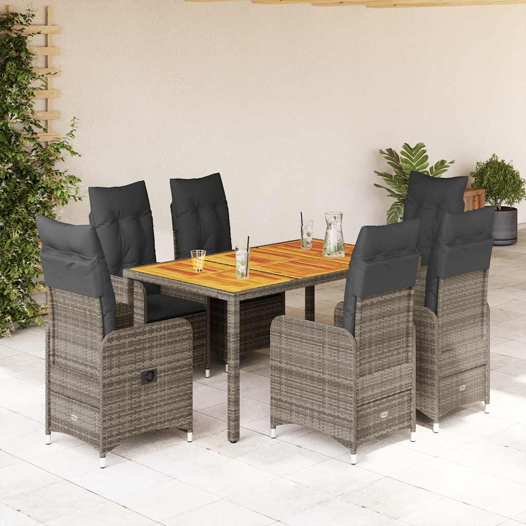 3-tlg. Garten-Bistro-Set mit Kissen Grau Poly Rattan