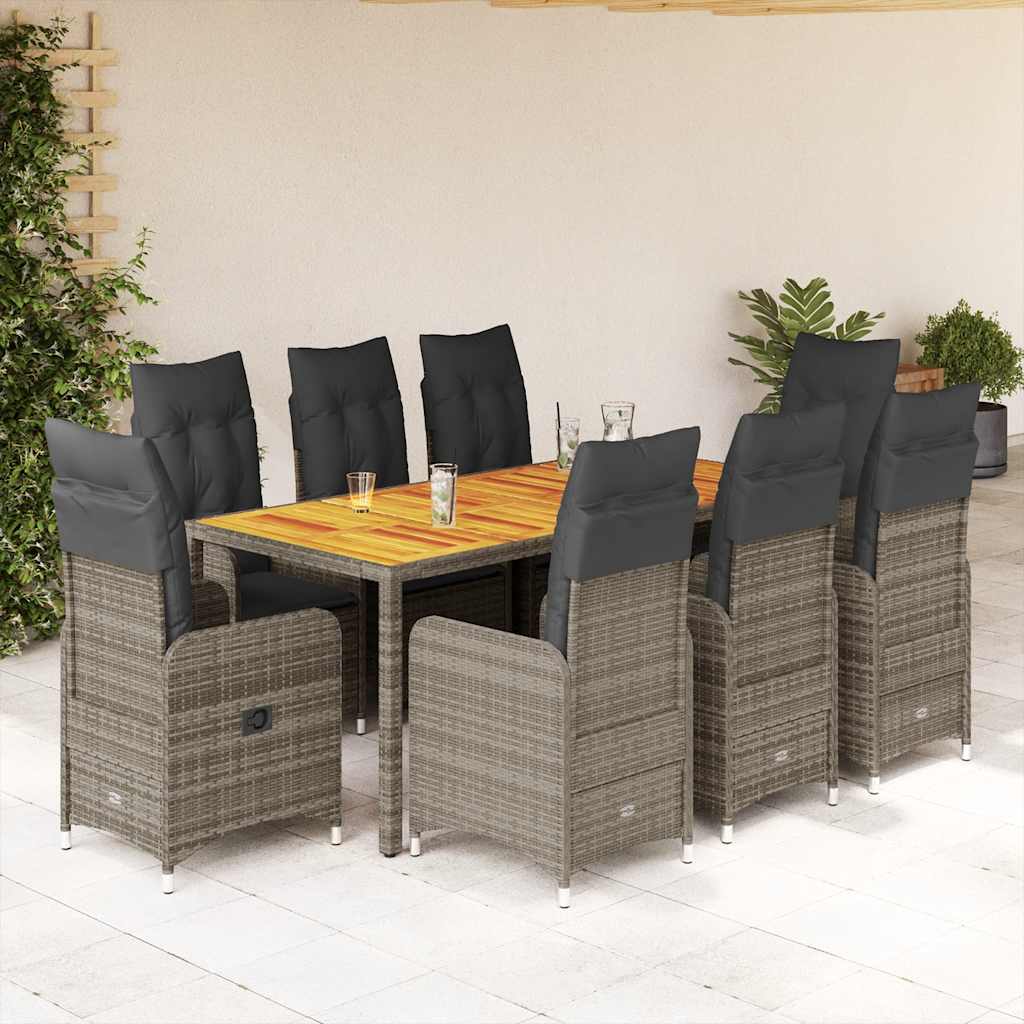 3-tlg. Garten-Bistro-Set mit Kissen Grau Poly Rattan