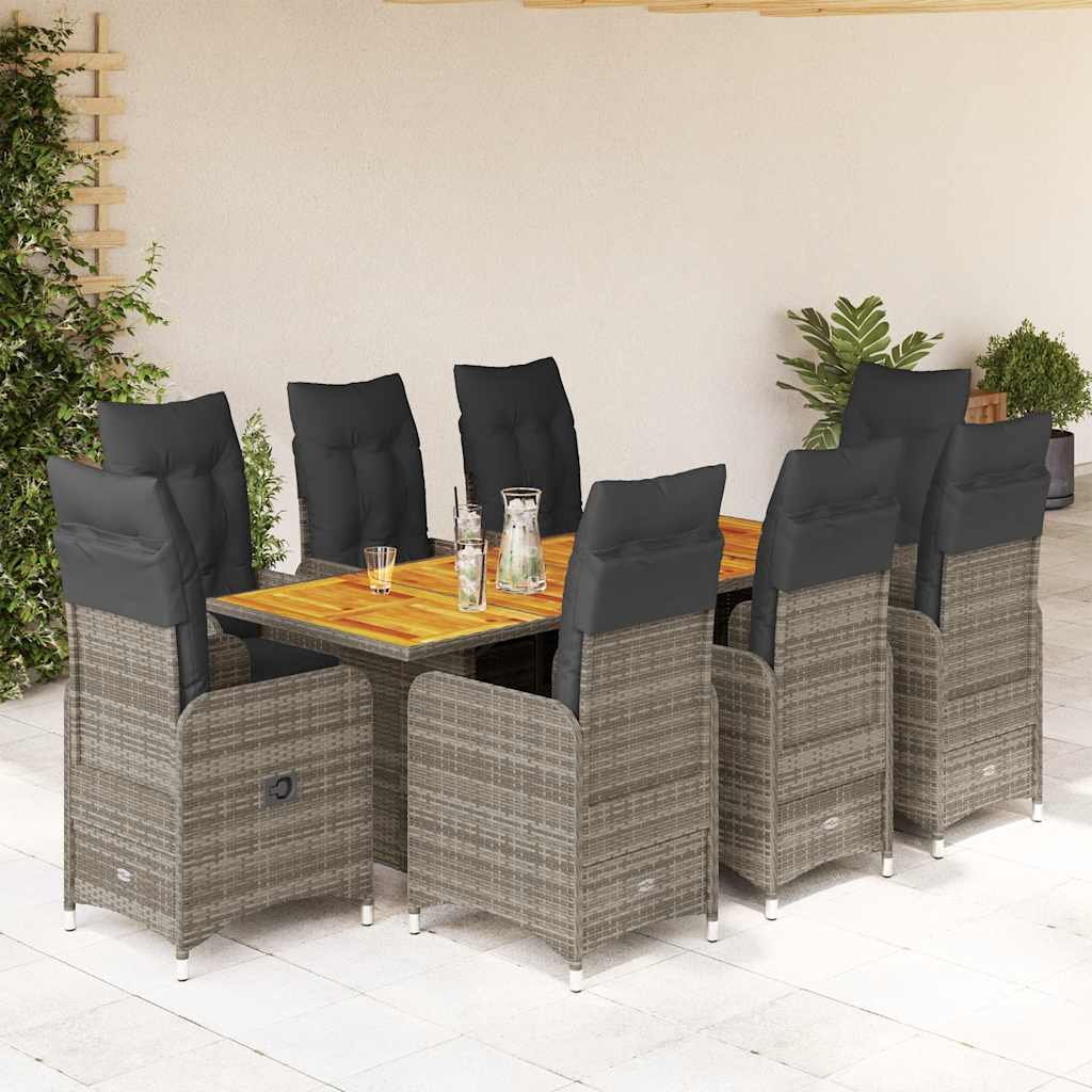 3-tlg. Garten-Bistro-Set mit Kissen Grau Poly Rattan