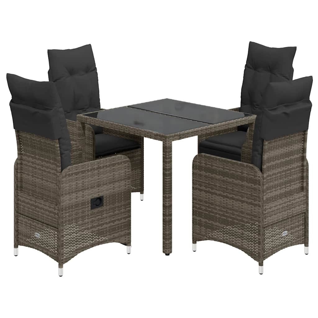 3-tlg. Garten-Bistro-Set mit Kissen Grau Poly Rattan