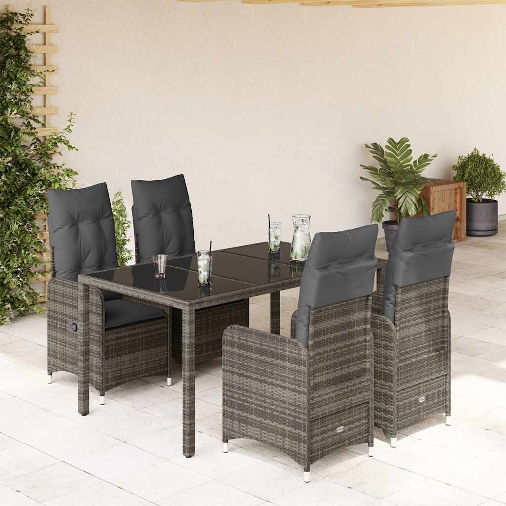 3-tlg. Garten-Bistro-Set mit Kissen Grau Poly Rattan