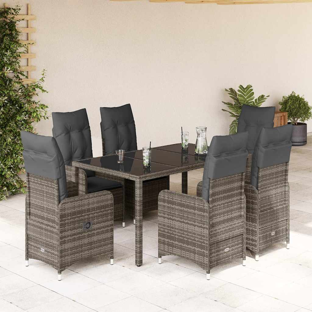 3-tlg. Garten-Bistro-Set mit Kissen Grau Poly Rattan