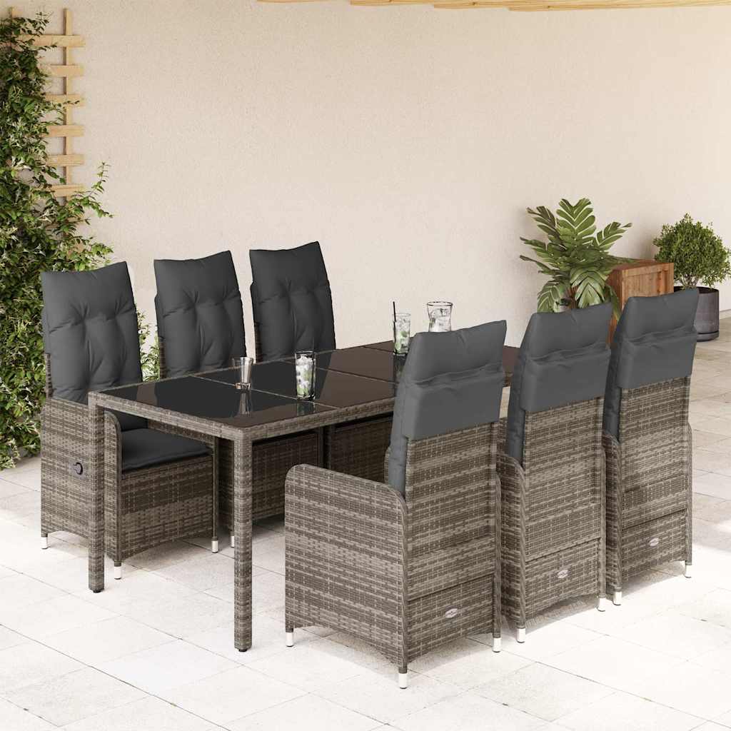 3-tlg. Garten-Bistro-Set mit Kissen Grau Poly Rattan