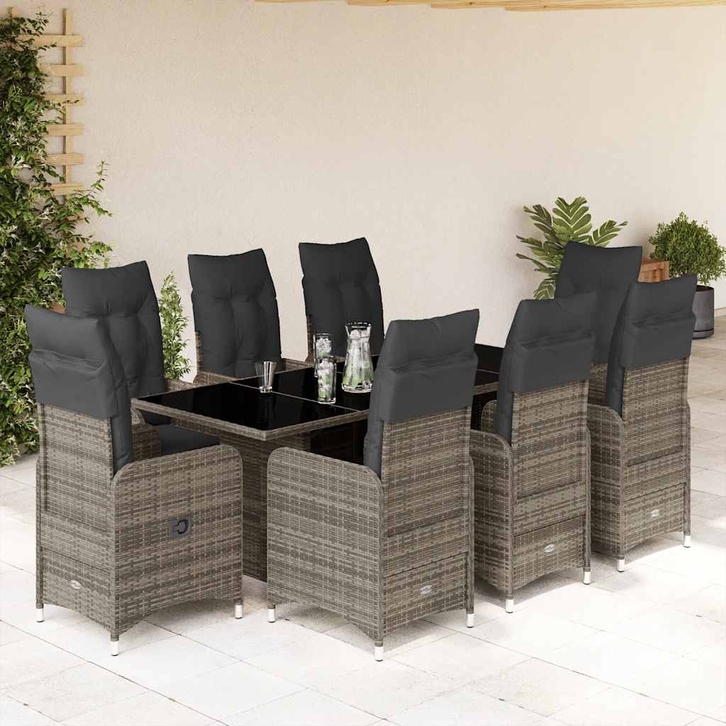 3-tlg. Garten-Bistro-Set mit Kissen Grau Poly Rattan