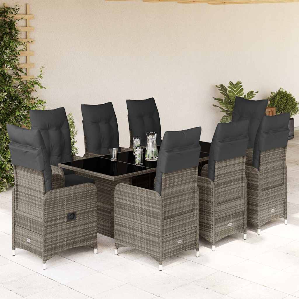 3-tlg. Garten-Bistro-Set mit Kissen Grau Poly Rattan