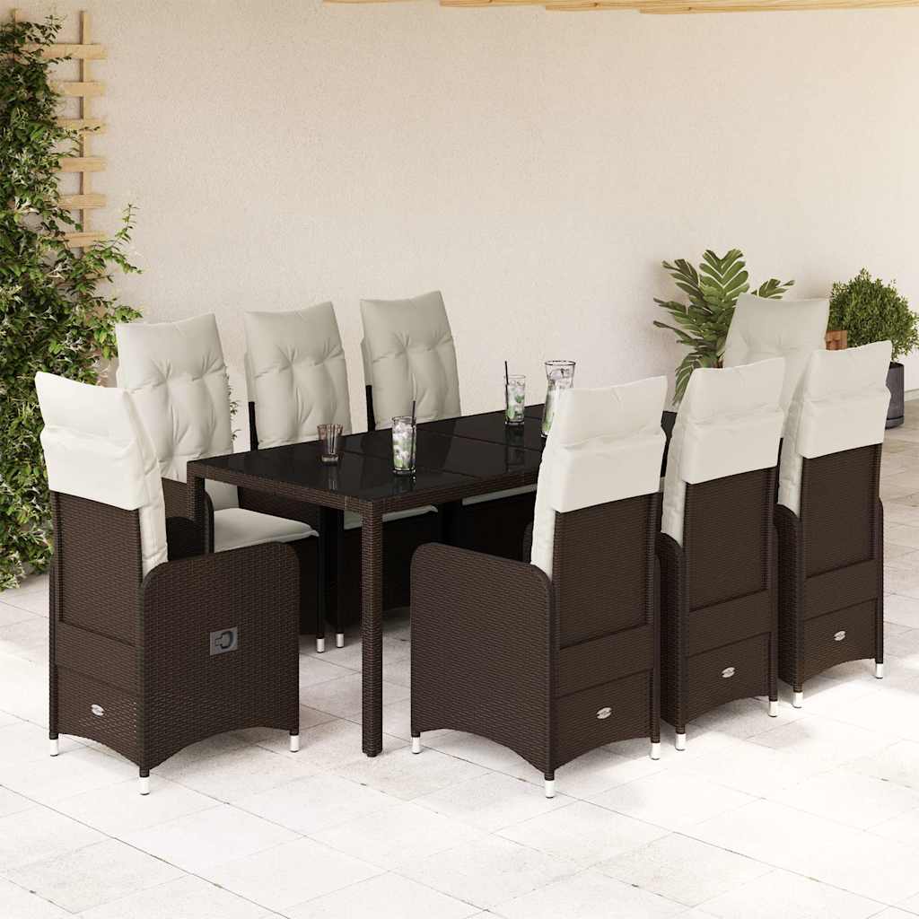 3-tlg. Garten-Bistro-Set mit Kissen Braun Poly Rattan