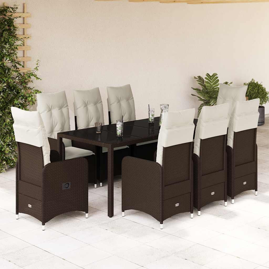 3-tlg. Garten-Bistro-Set mit Kissen Braun Poly Rattan