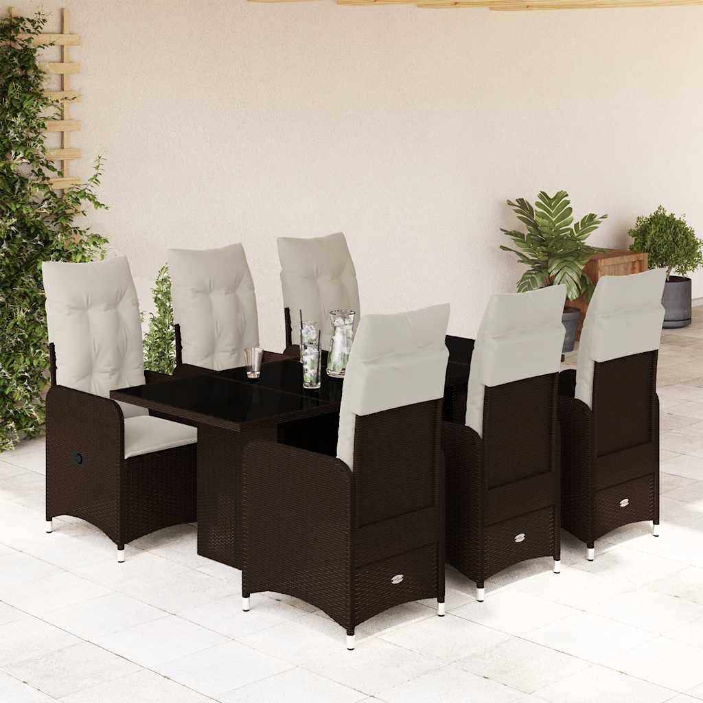 3-tlg. Garten-Bistro-Set mit Kissen Braun Poly Rattan