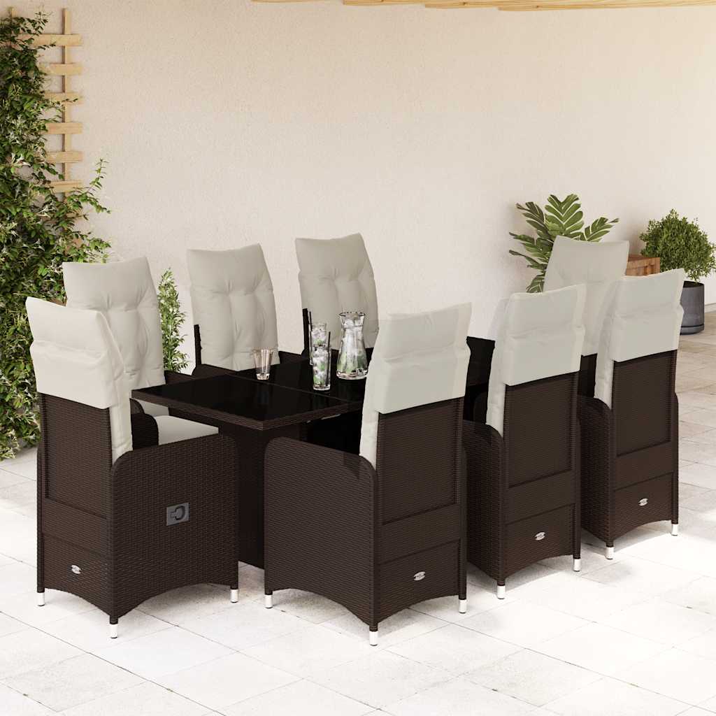 3-tlg. Garten-Bistro-Set mit Kissen Braun Poly Rattan