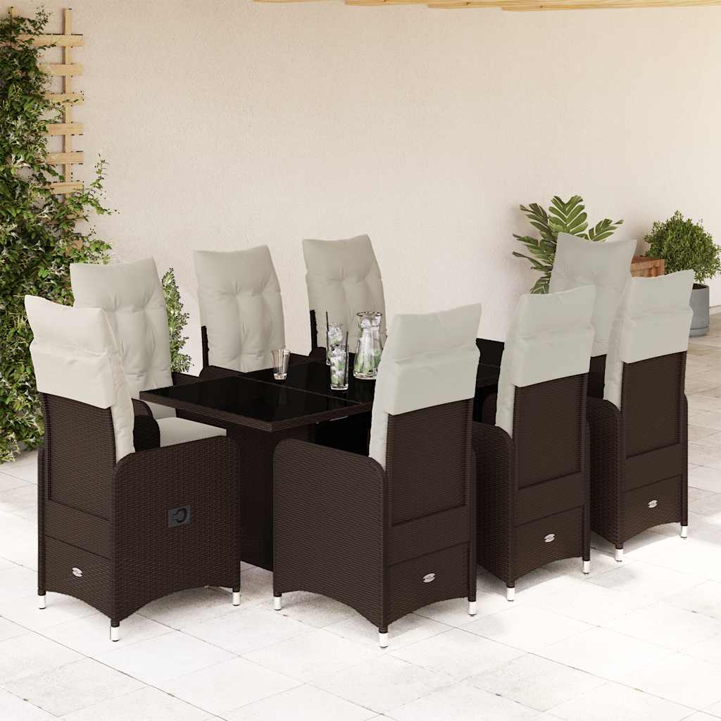 3-tlg. Garten-Bistro-Set mit Kissen Braun Poly Rattan