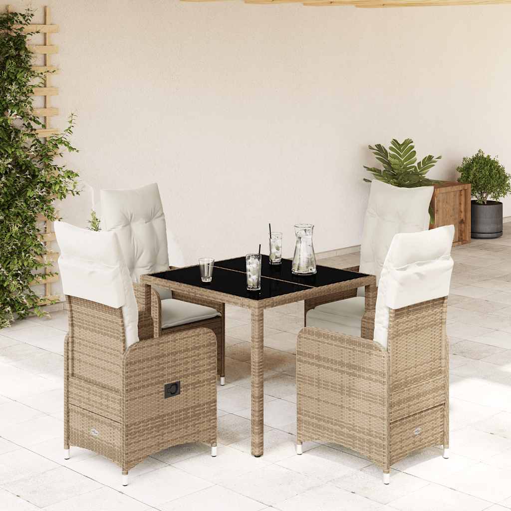 3-tlg. Garten-Bistro-Set mit Kissen Beige Poly Rattan