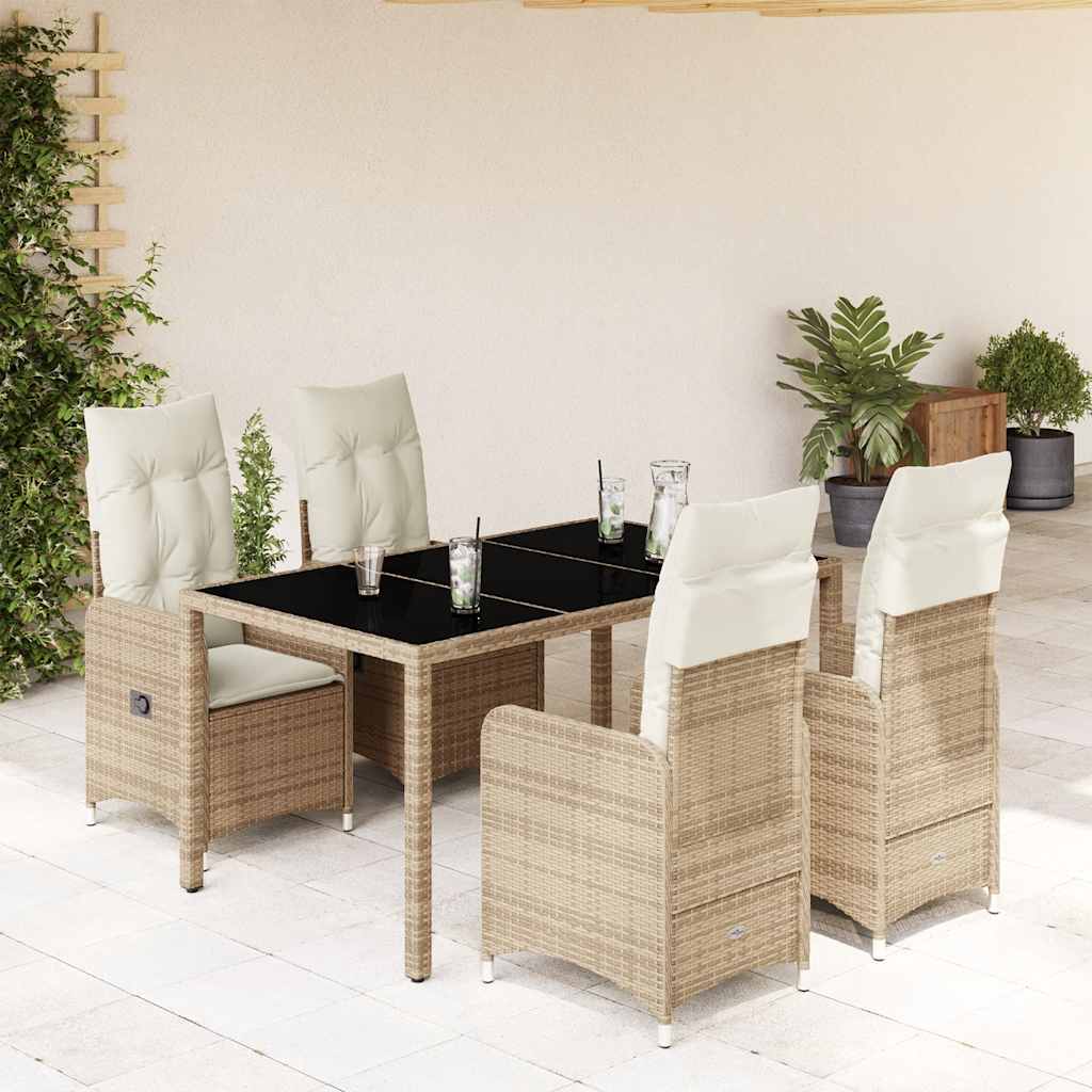 3-tlg. Garten-Bistro-Set mit Kissen Beige Poly Rattan