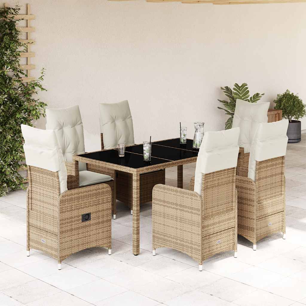 3-tlg. Garten-Bistro-Set mit Kissen Beige Poly Rattan