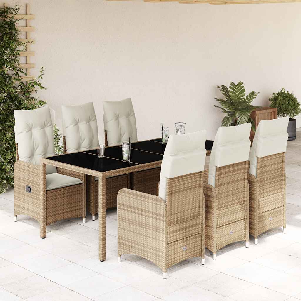 3-tlg. Garten-Bistro-Set mit Kissen Beige Poly Rattan