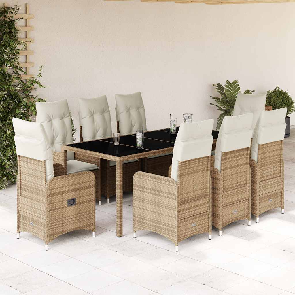 3-tlg. Garten-Bistro-Set mit Kissen Beige Poly Rattan