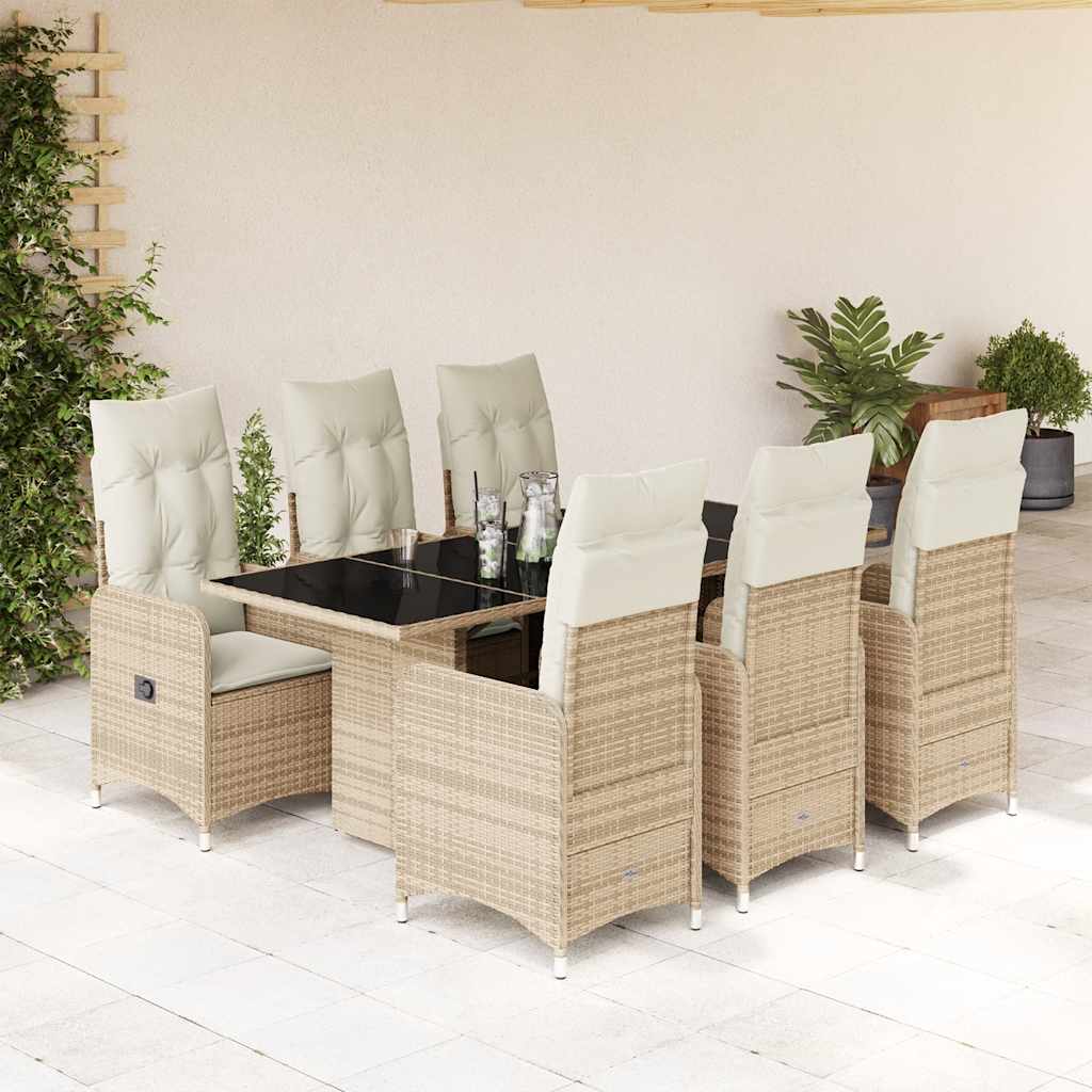 3-tlg. Garten-Bistro-Set mit Kissen Beige Poly Rattan