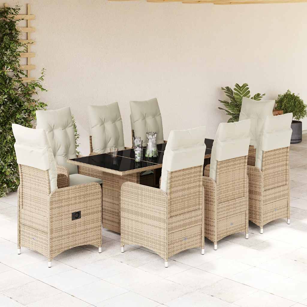 3-tlg. Garten-Bistro-Set mit Kissen Beige Poly Rattan