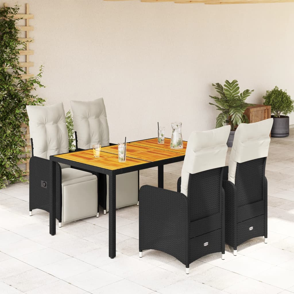 3-tlg. Garten-Bistro-Set mit Kissen Schwarz Poly Rattan