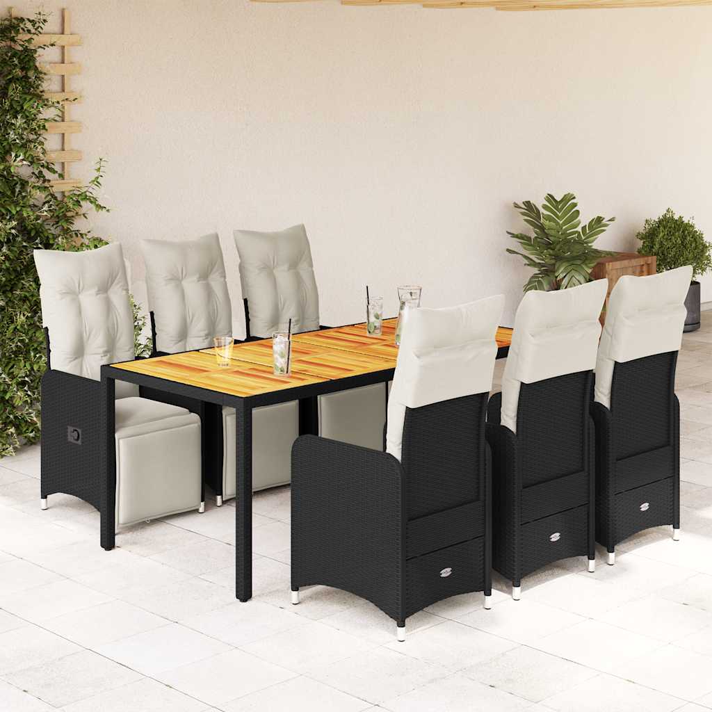 3-tlg. Garten-Bistro-Set mit Kissen Schwarz Poly Rattan