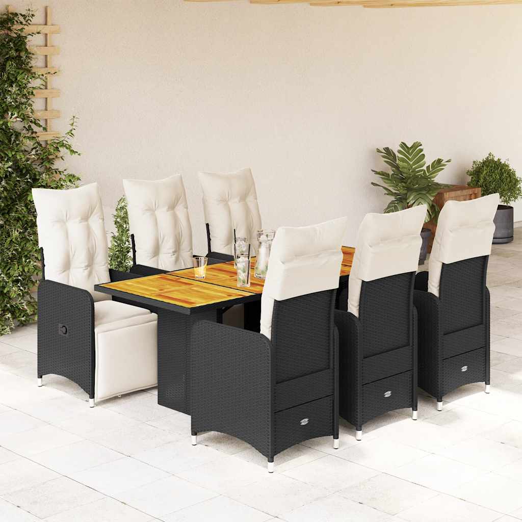 3-tlg. Garten-Bistro-Set mit Kissen Schwarz Poly Rattan
