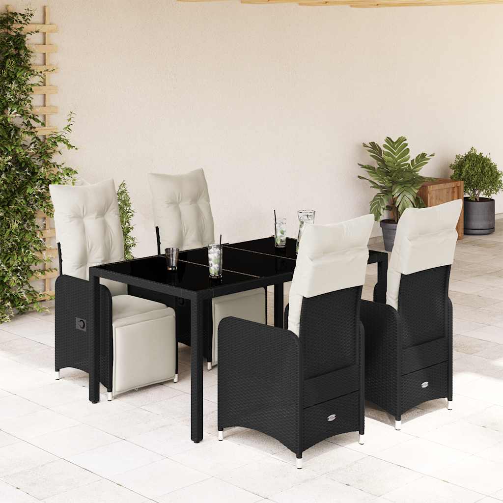 3-tlg. Garten-Bistro-Set mit Kissen Schwarz Poly Rattan