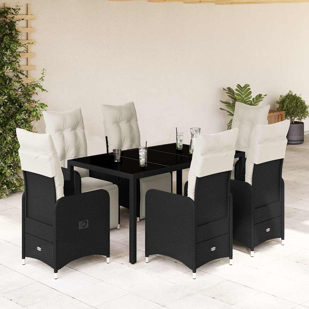 3-tlg. Garten-Bistro-Set mit Kissen Schwarz Poly Rattan
