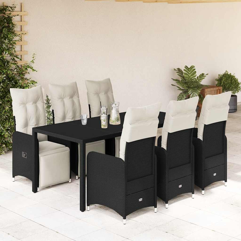 3-tlg. Garten-Bistro-Set mit Kissen Schwarz Poly Rattan