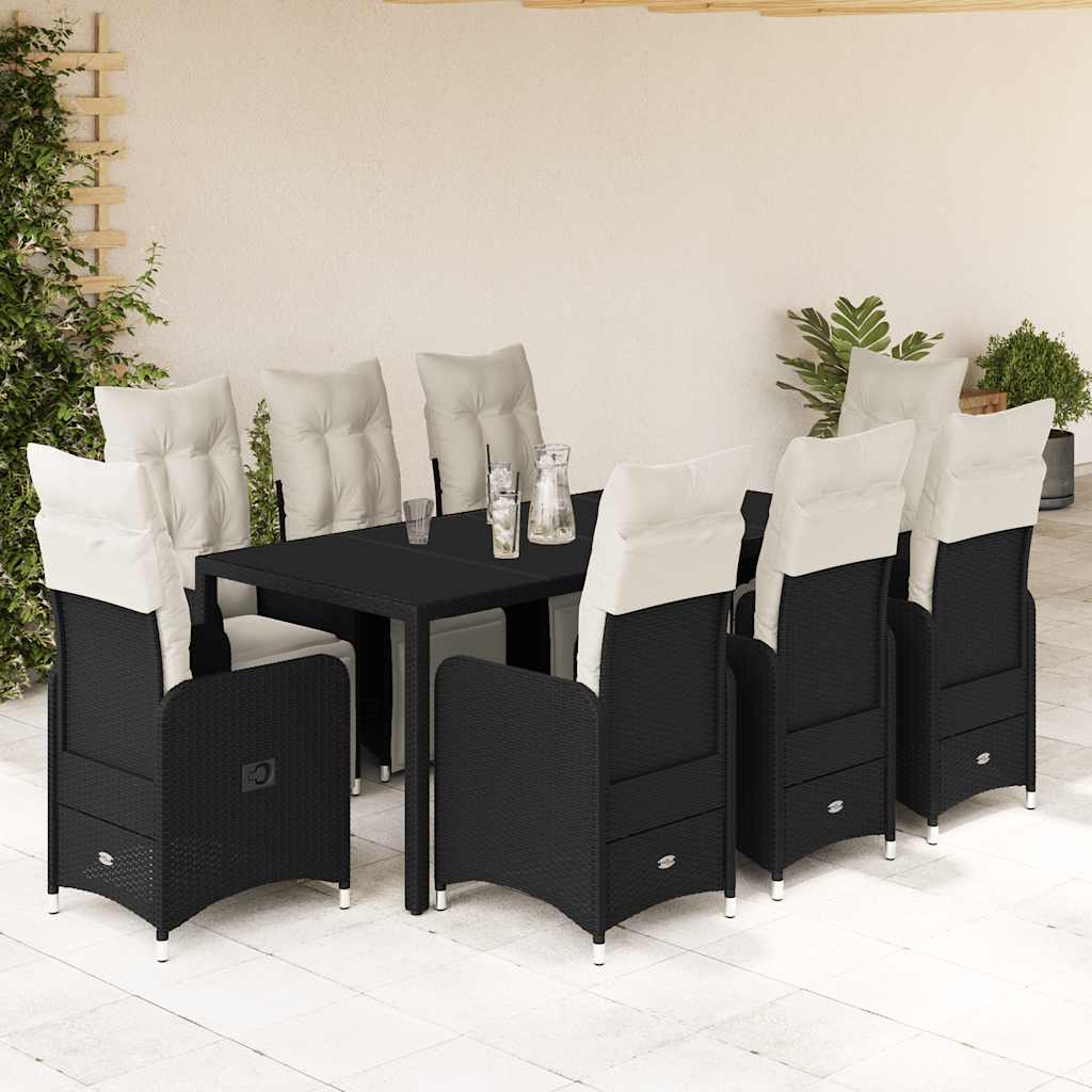 3-tlg. Garten-Bistro-Set mit Kissen Schwarz Poly Rattan