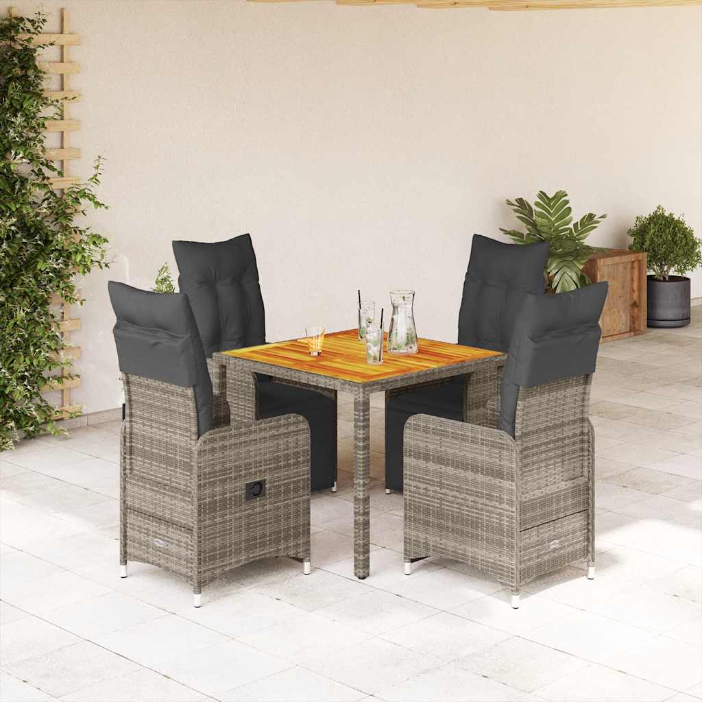 3-tlg. Garten-Bistro-Set mit Kissen Grau Poly Rattan