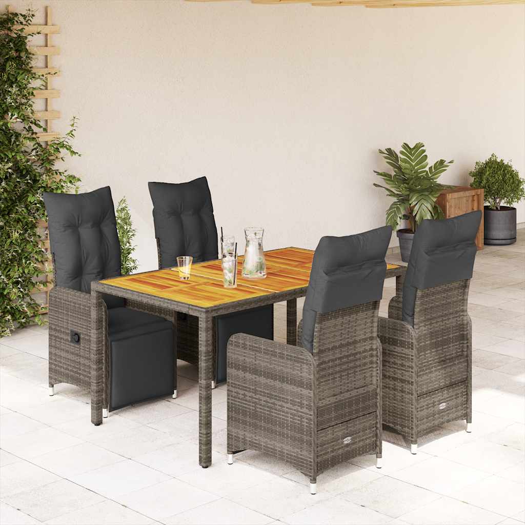 3-tlg. Garten-Bistro-Set mit Kissen Grau Poly Rattan