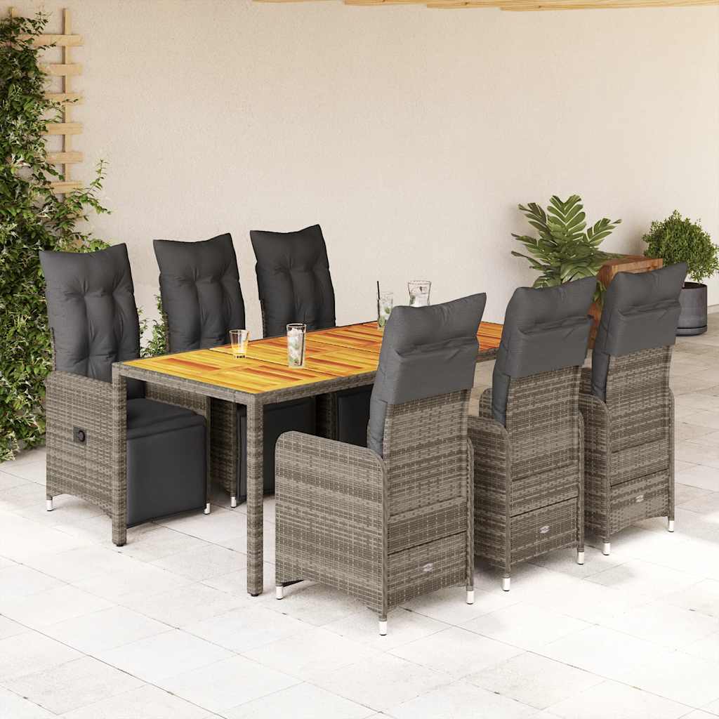 3-tlg. Garten-Bistro-Set mit Kissen Grau Poly Rattan
