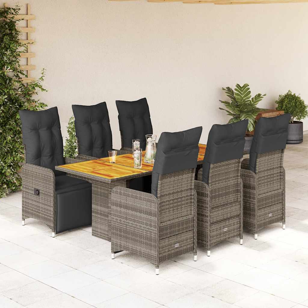 3-tlg. Garten-Bistro-Set mit Kissen Grau Poly Rattan