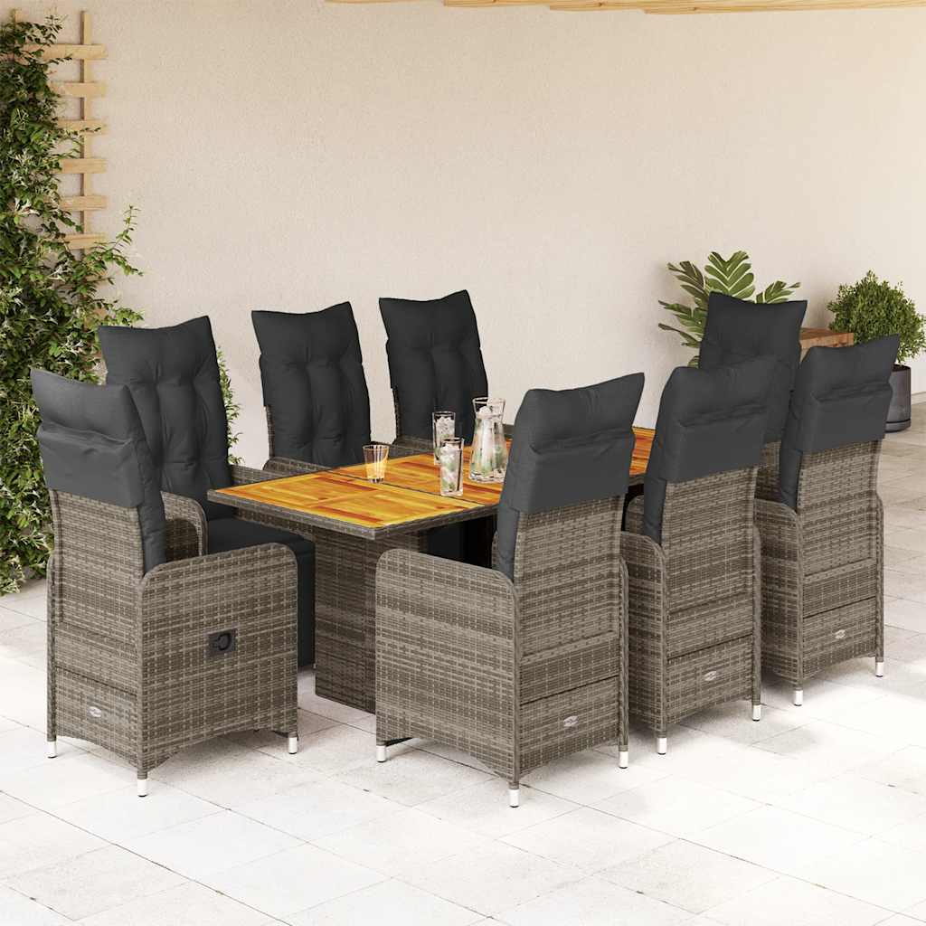 3-tlg. Garten-Bistro-Set mit Kissen Grau Poly Rattan
