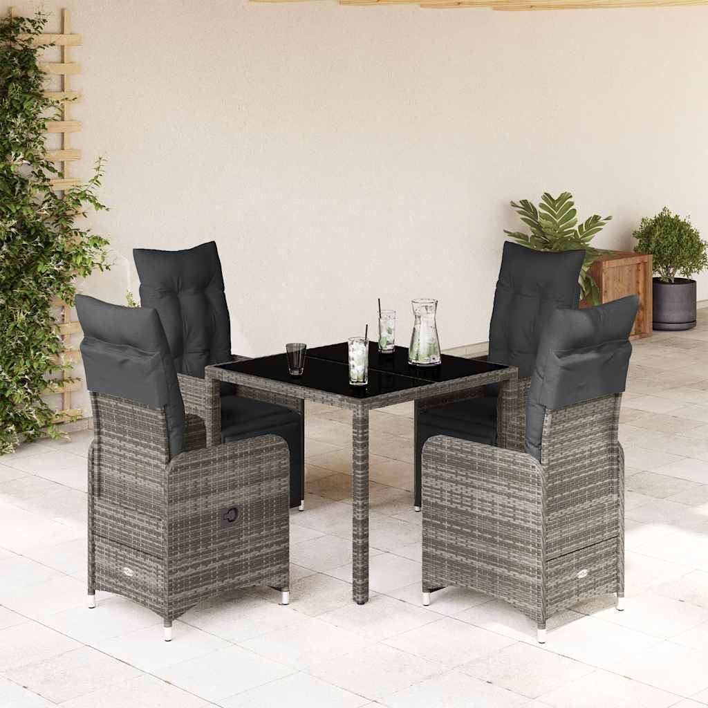 3-tlg. Garten-Bistro-Set mit Kissen Grau Poly Rattan