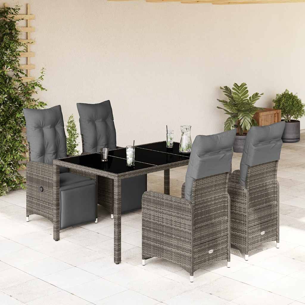 3-tlg. Garten-Bistro-Set mit Kissen Grau Poly Rattan
