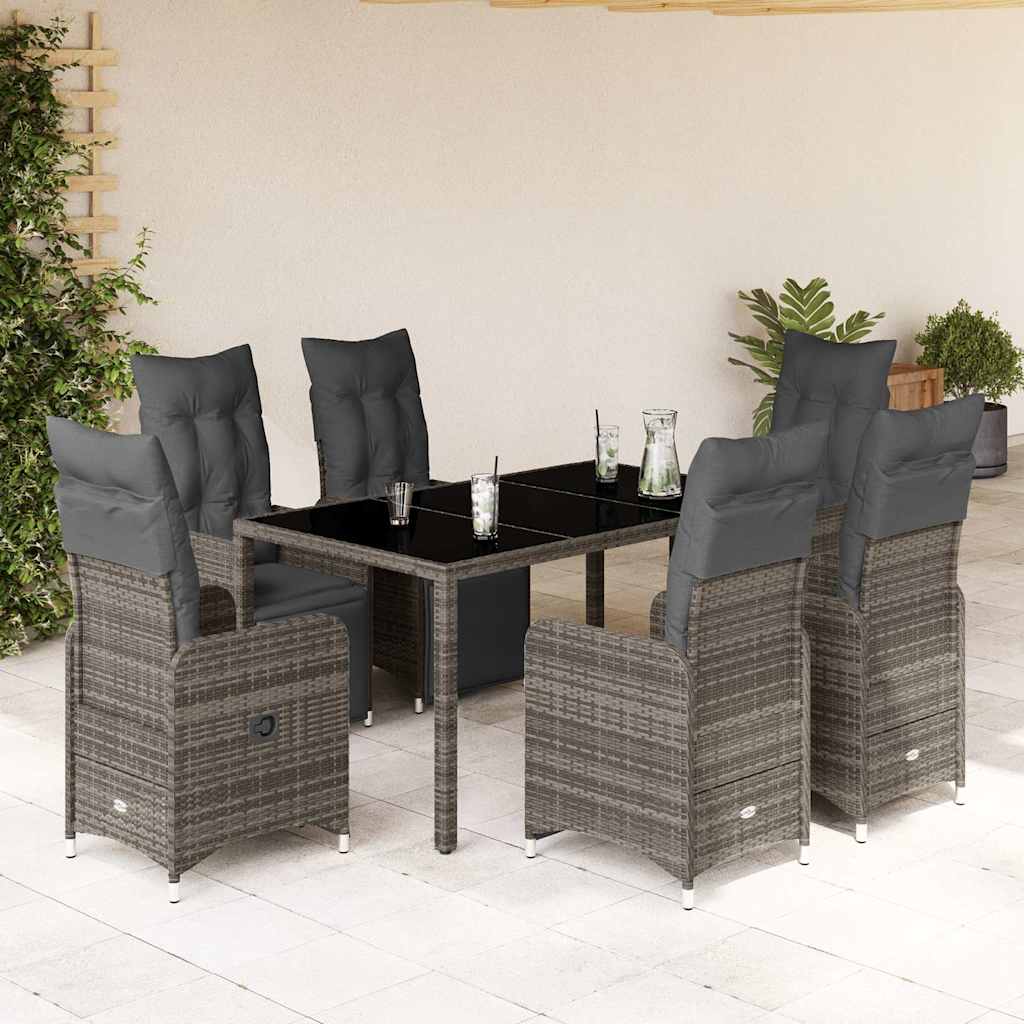 3-tlg. Garten-Bistro-Set mit Kissen Grau Poly Rattan