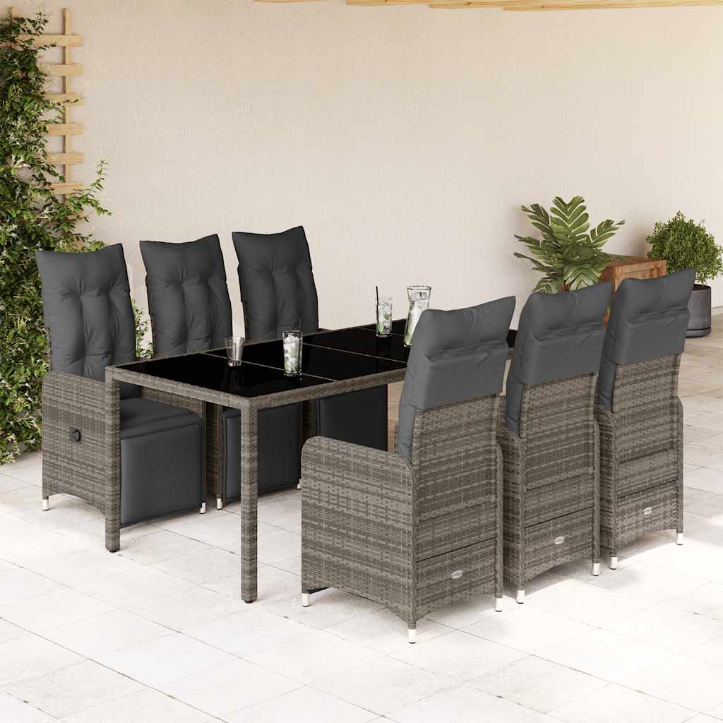 3-tlg. Garten-Bistro-Set mit Kissen Grau Poly Rattan