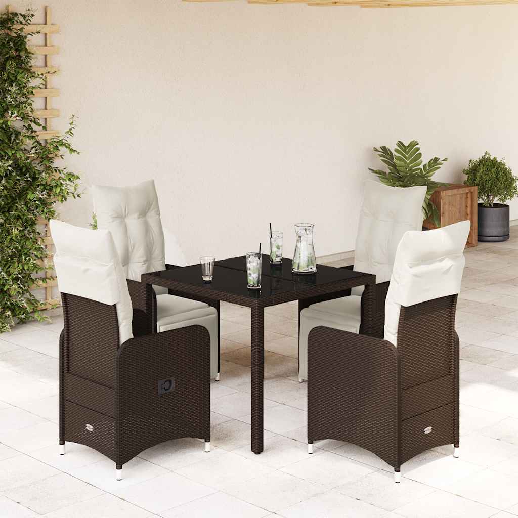 3-tlg. Garten-Bistro-Set mit Kissen Braun Poly Rattan