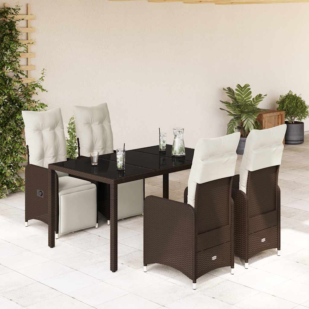 3-tlg. Garten-Bistro-Set mit Kissen Braun Poly Rattan