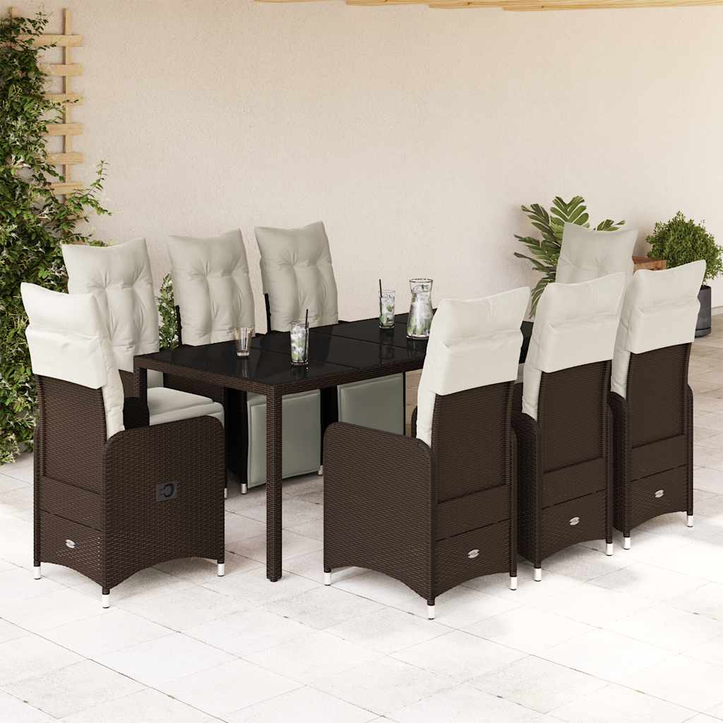 3-tlg. Garten-Bistro-Set mit Kissen Braun Poly Rattan
